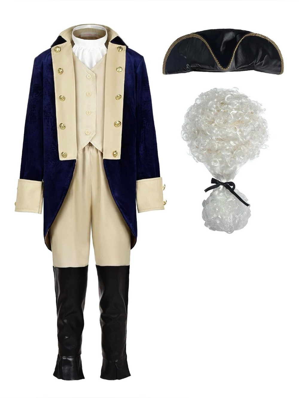 ReliBeauty Washington Costume Boys Hamilton American Colonial Uniform with Wig